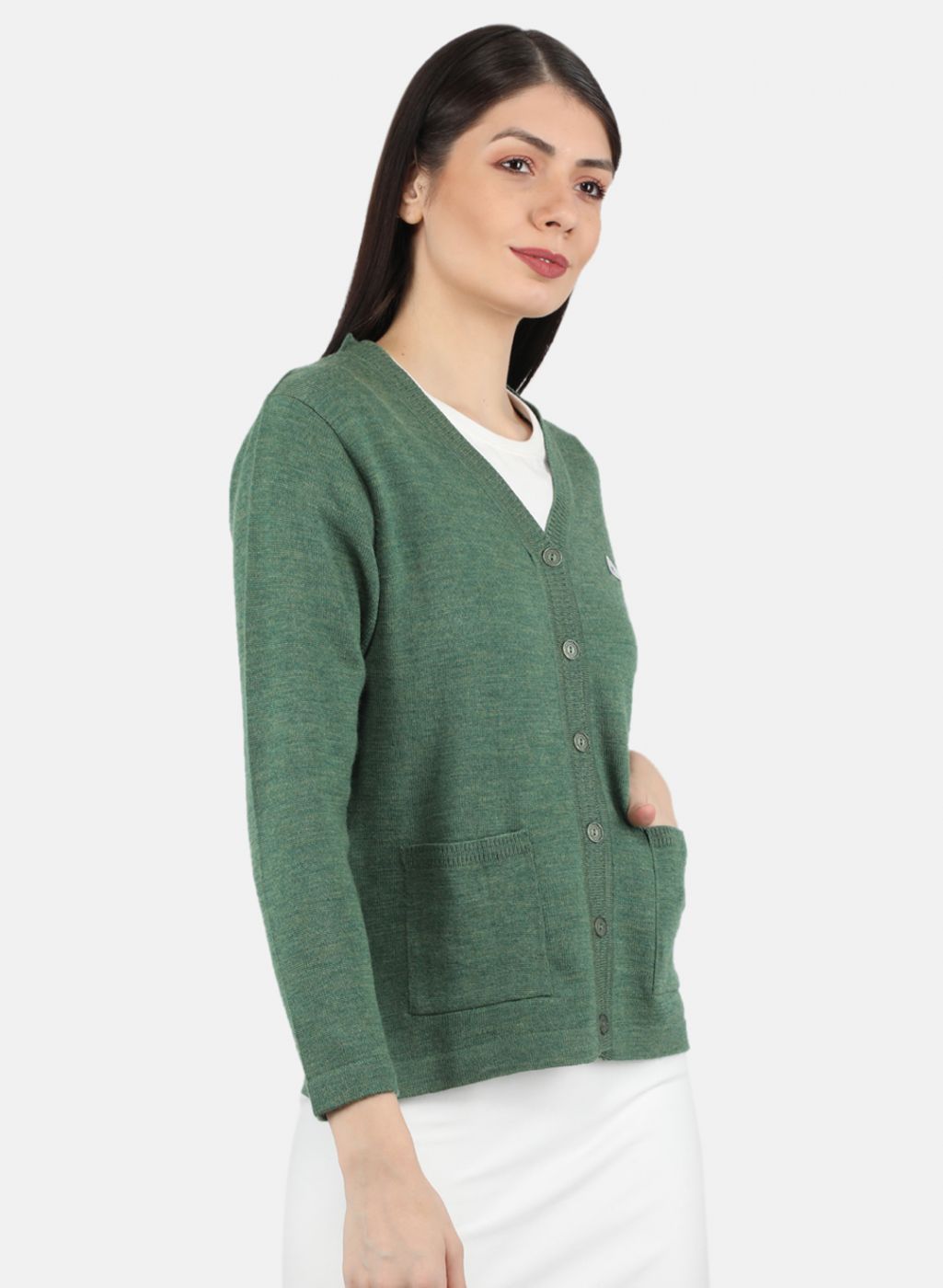 Women Green Solid Cardigan