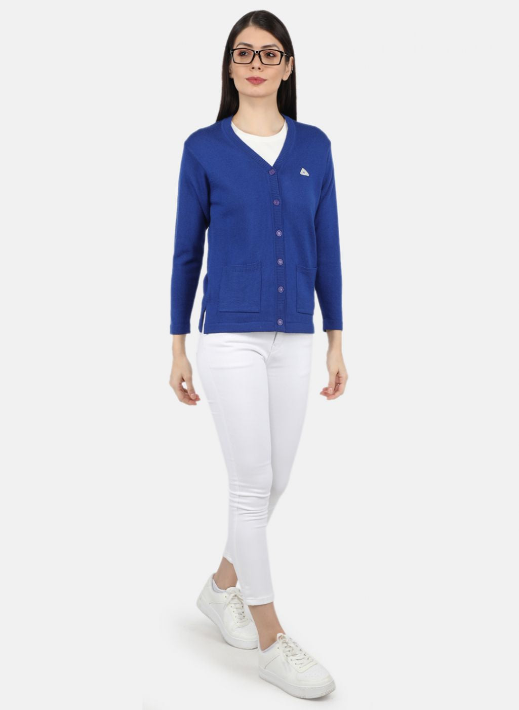 Women Blue Solid Cardigan