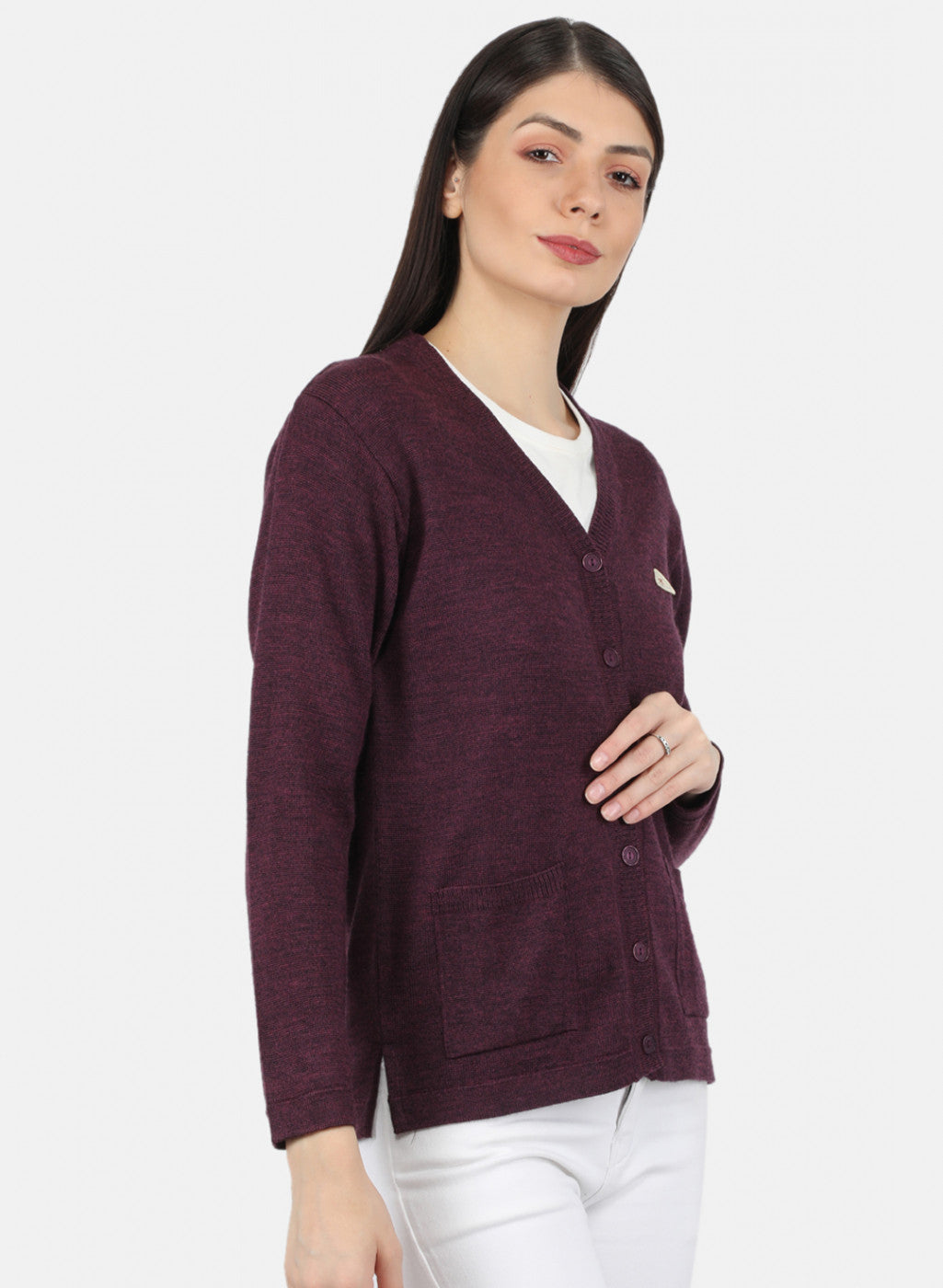 Women Purple Solid Cardigan