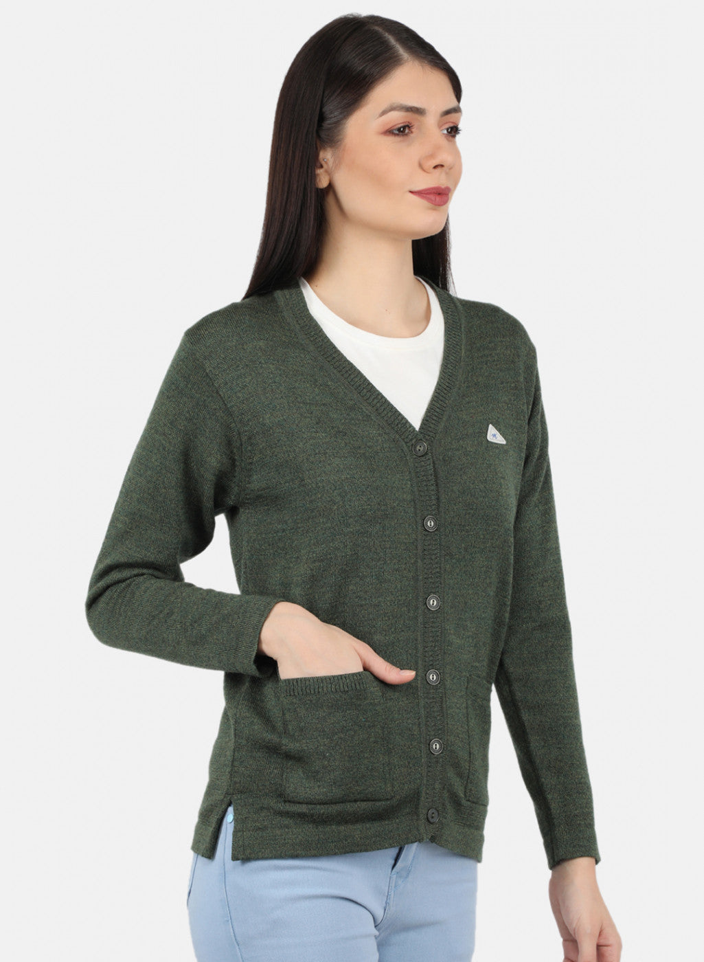 Women Olive Solid Cardigan