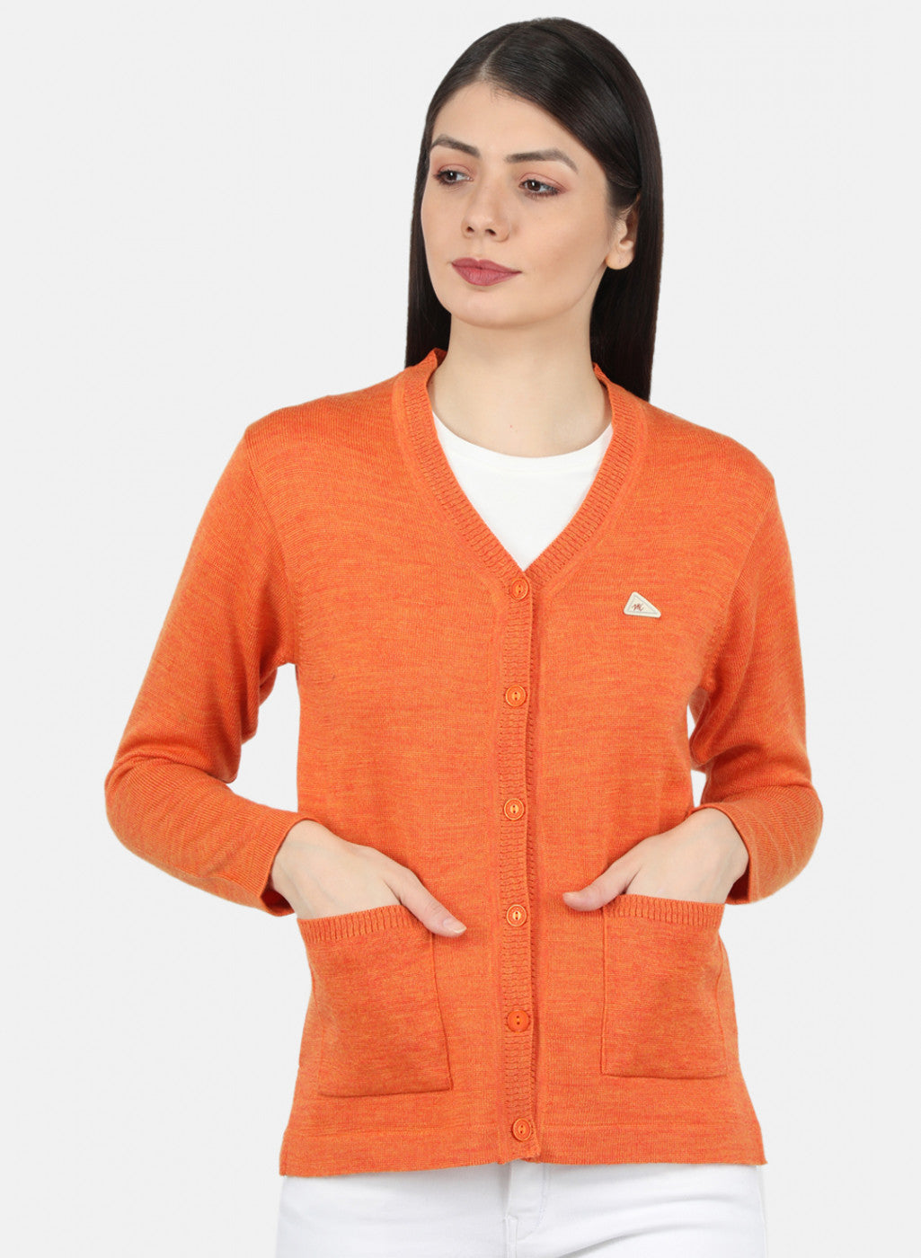 Women Orange Solid Cardigan