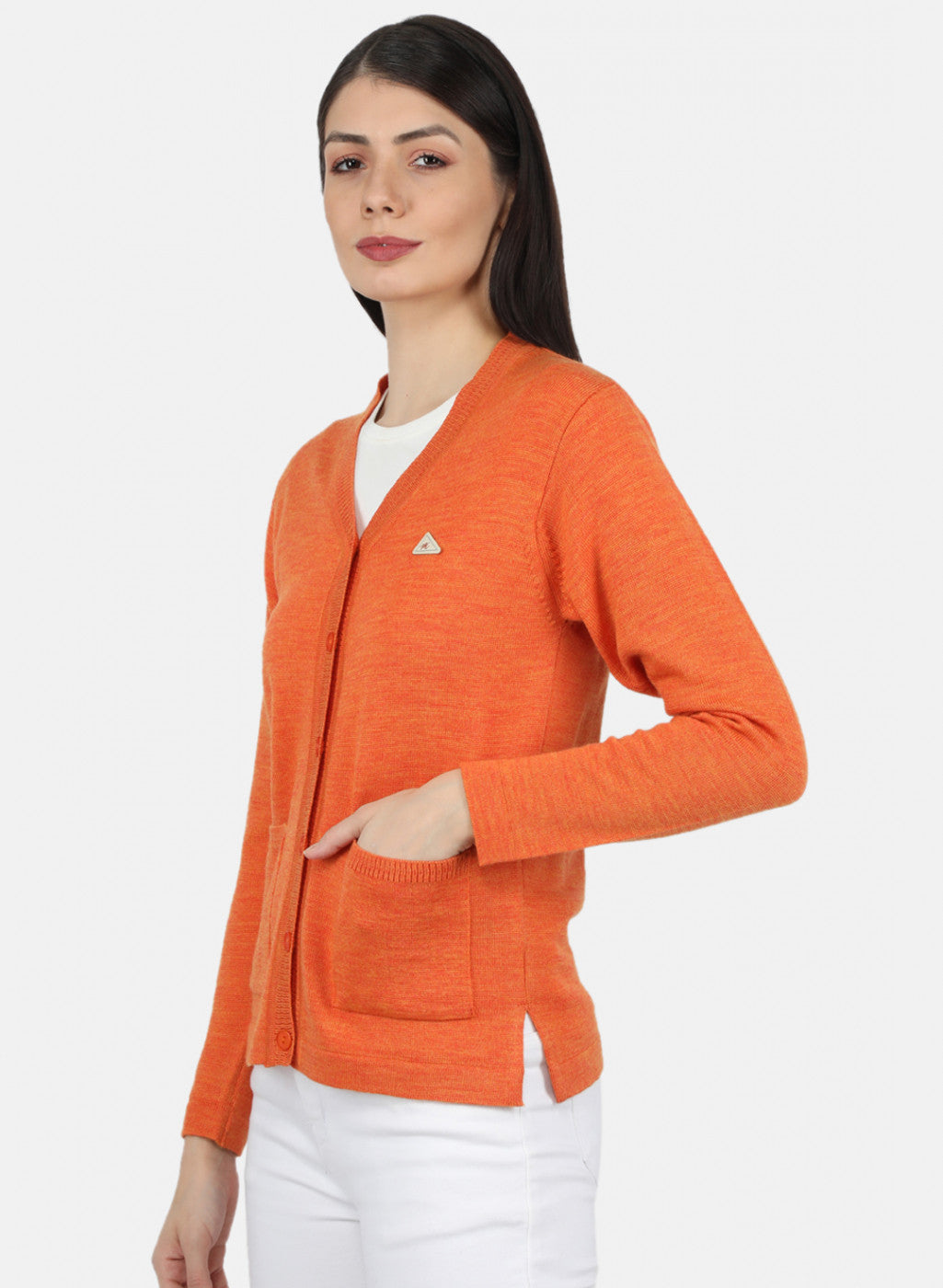 Women Orange Solid Cardigan