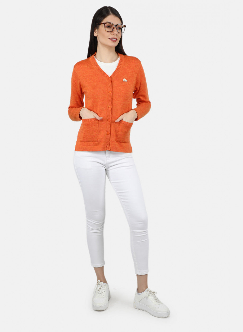 Women Orange Solid Cardigan