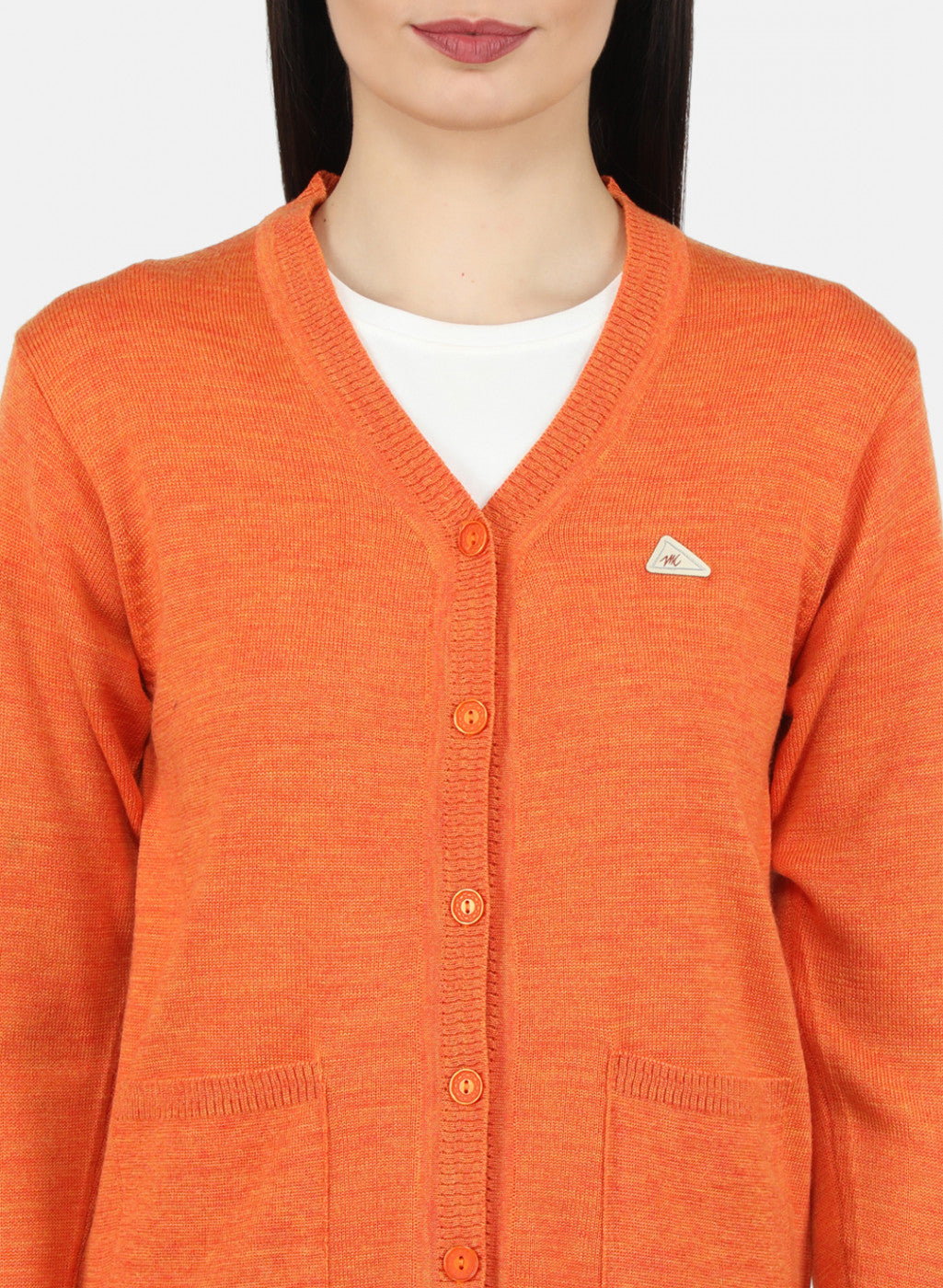 Women Orange Solid Cardigan