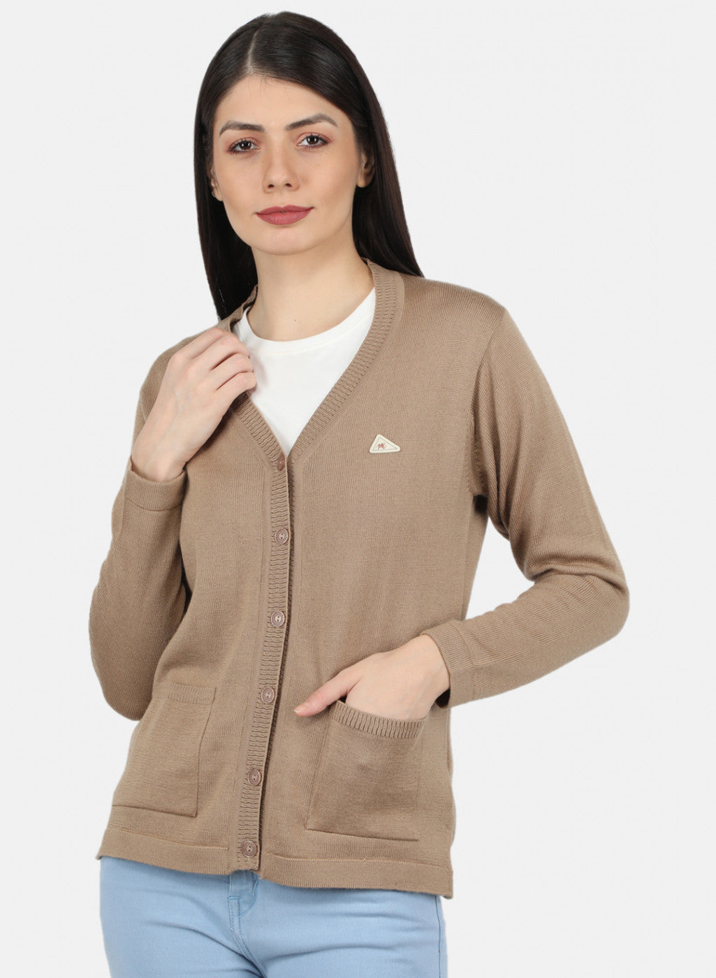 Women Beige Solid Cardigan