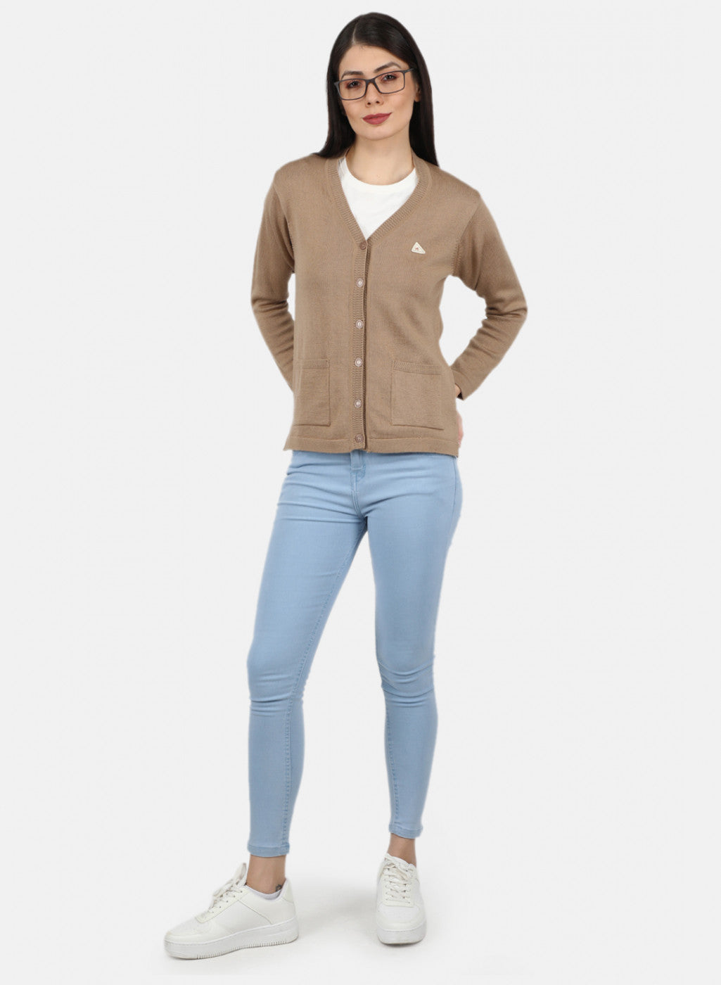 Women Beige Solid Cardigan