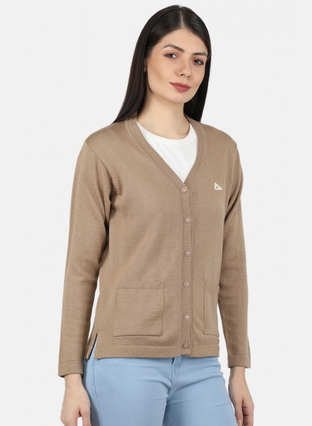 Women Beige Solid Cardigan