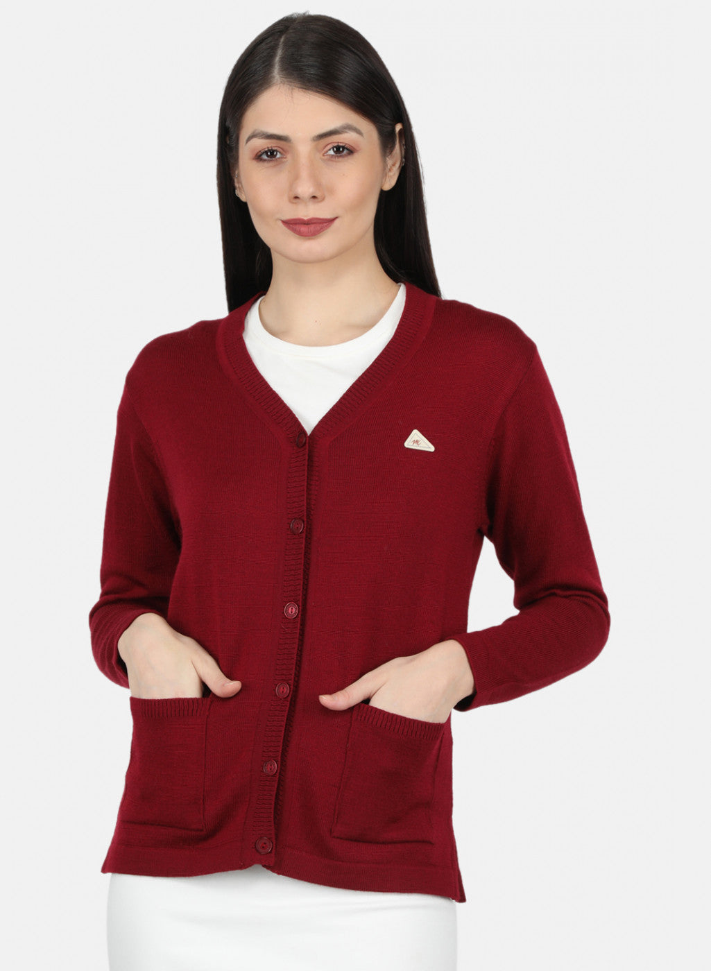 Women Maroon Solid Cardigan