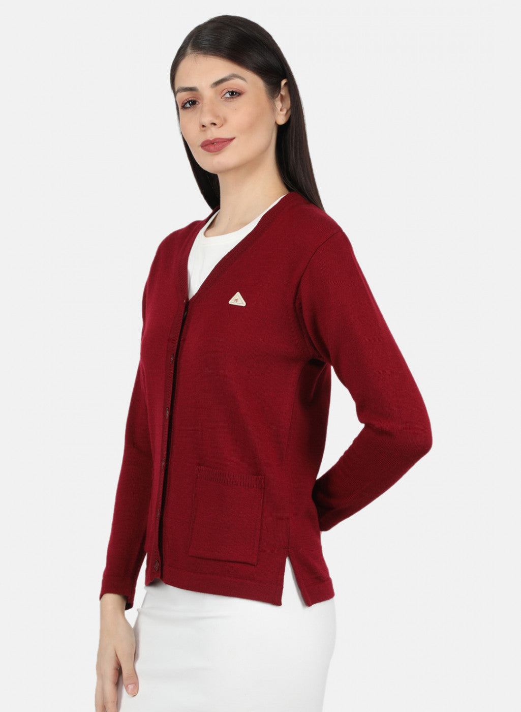 Women Maroon Solid Cardigan