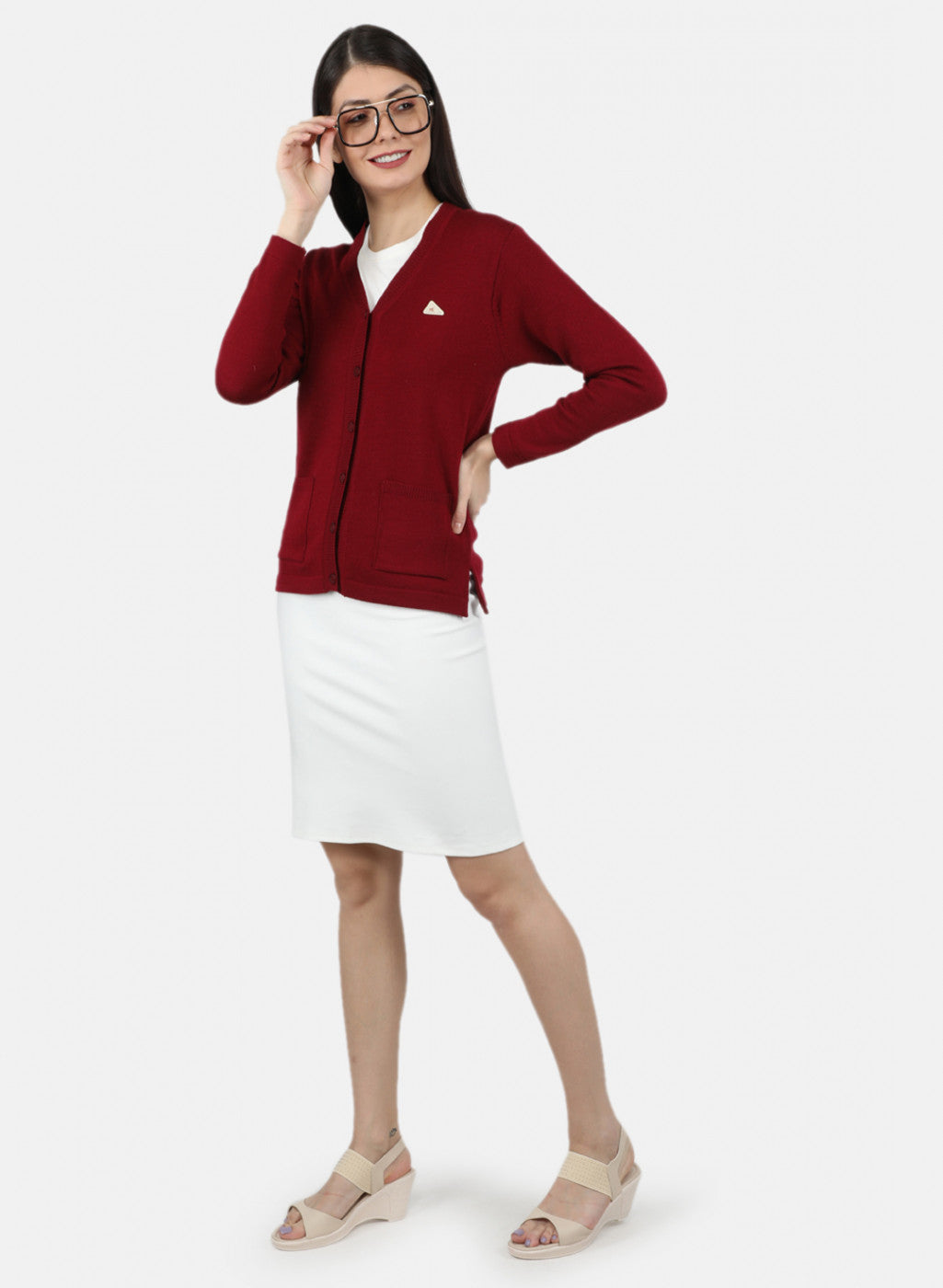 Women Maroon Solid Cardigan