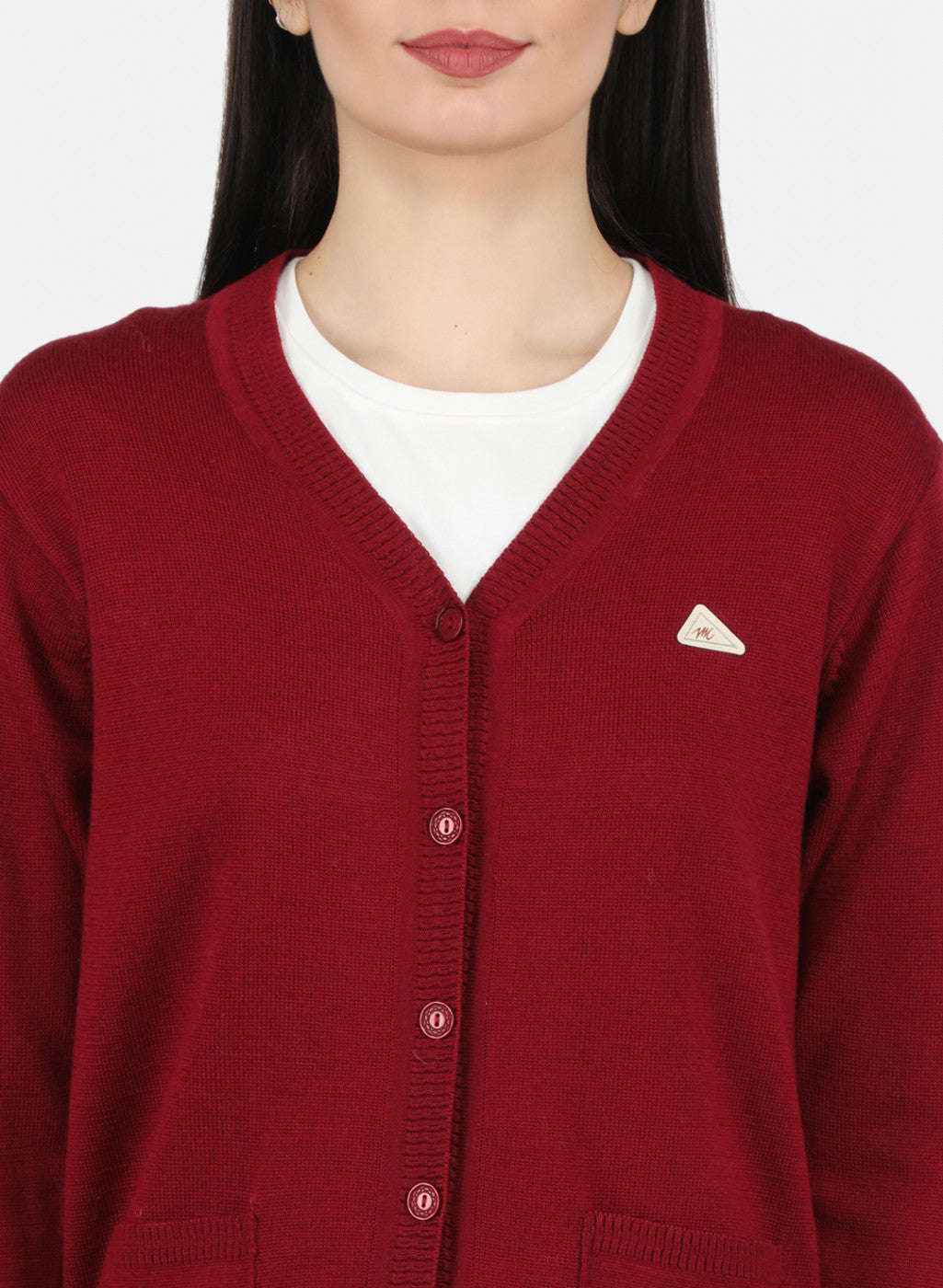 Women Maroon Solid Cardigan