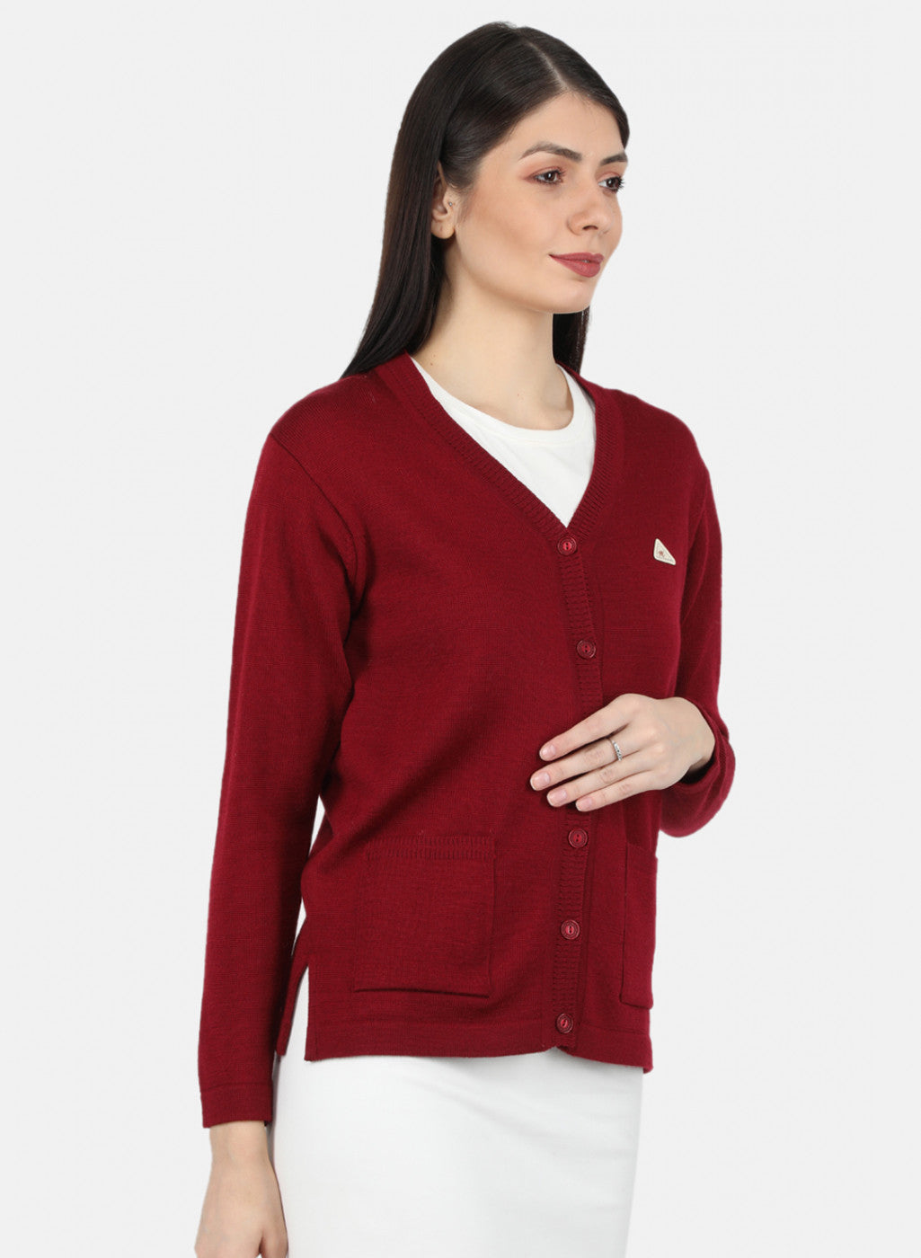 Women Maroon Solid Cardigan