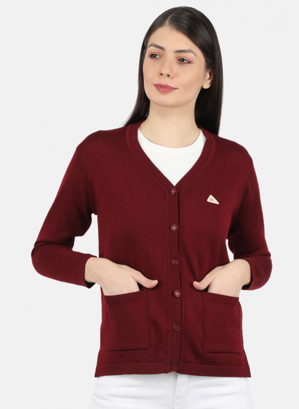 Women Maroon Solid Cardigan