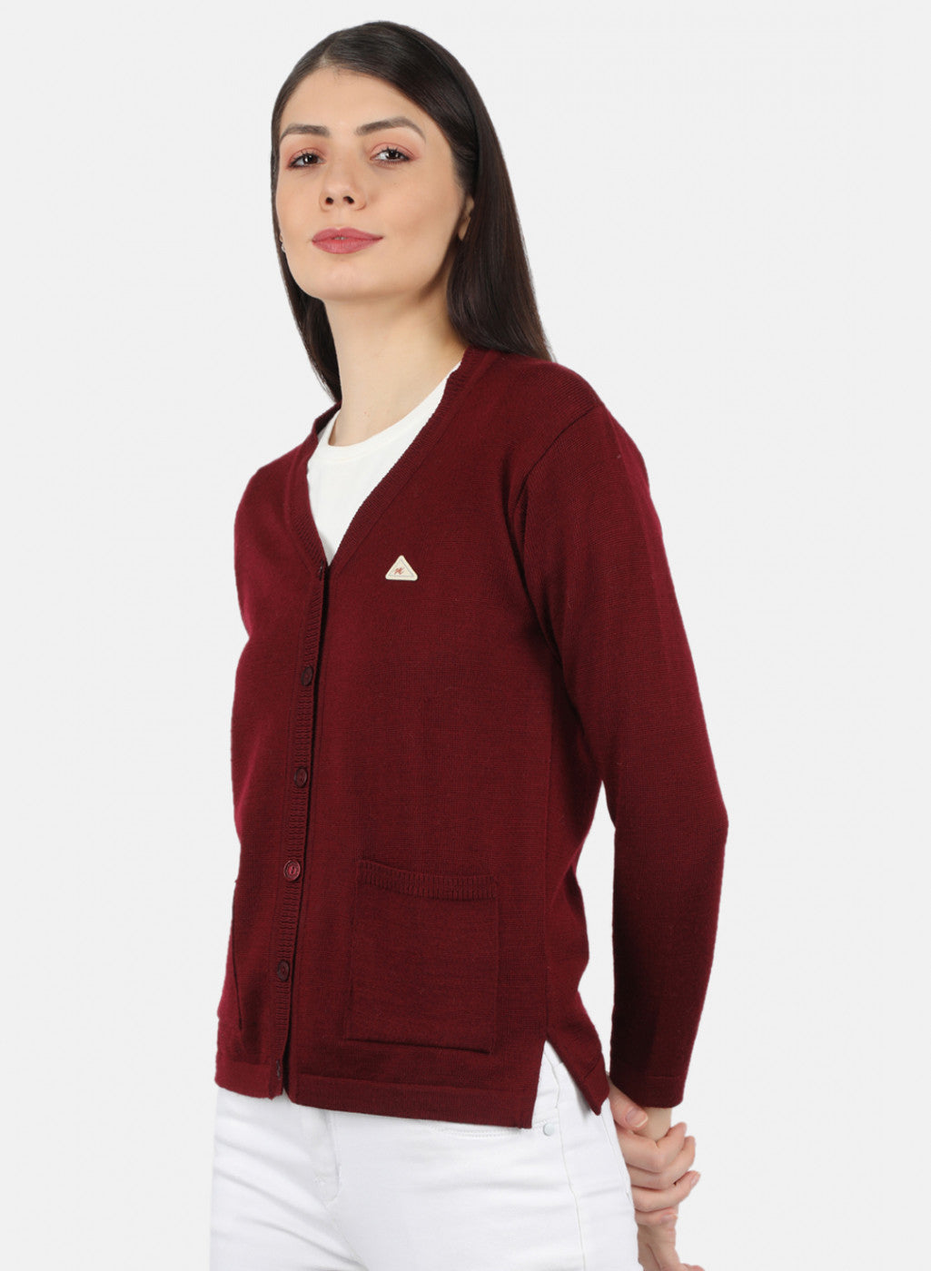 Women Maroon Solid Cardigan