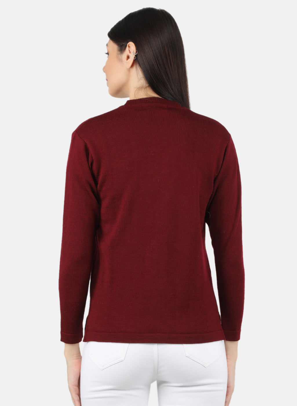 Women Maroon Solid Cardigan