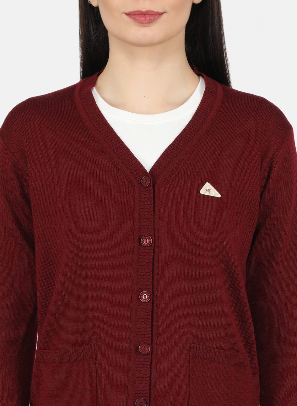 Women Maroon Solid Cardigan