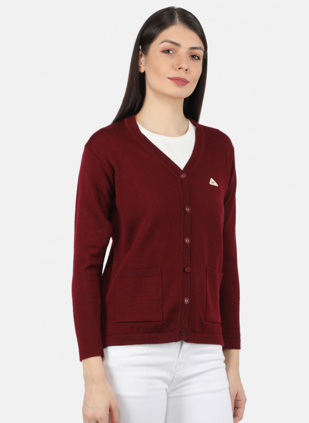 Women Maroon Solid Cardigan