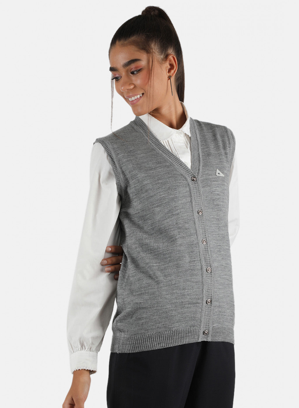 Women Grey Solid Cardigan