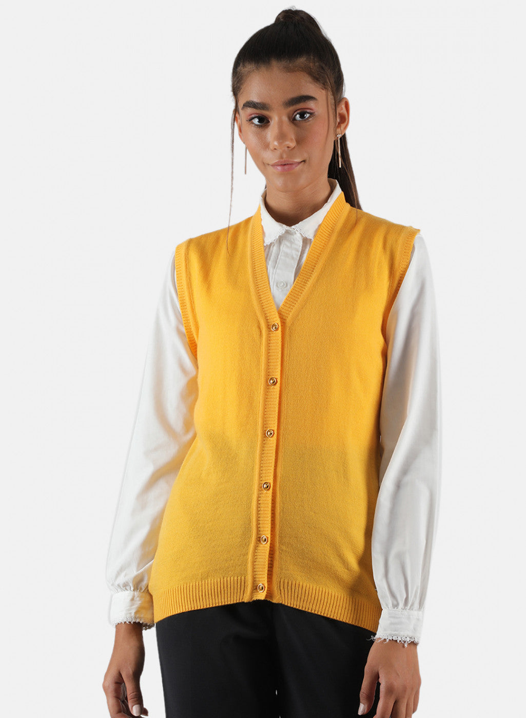 Women Yellow Solid Cardigan