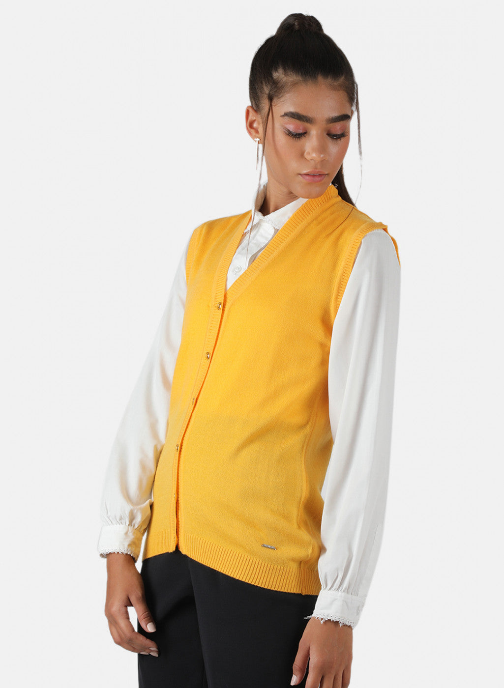 Women Yellow Solid Cardigan