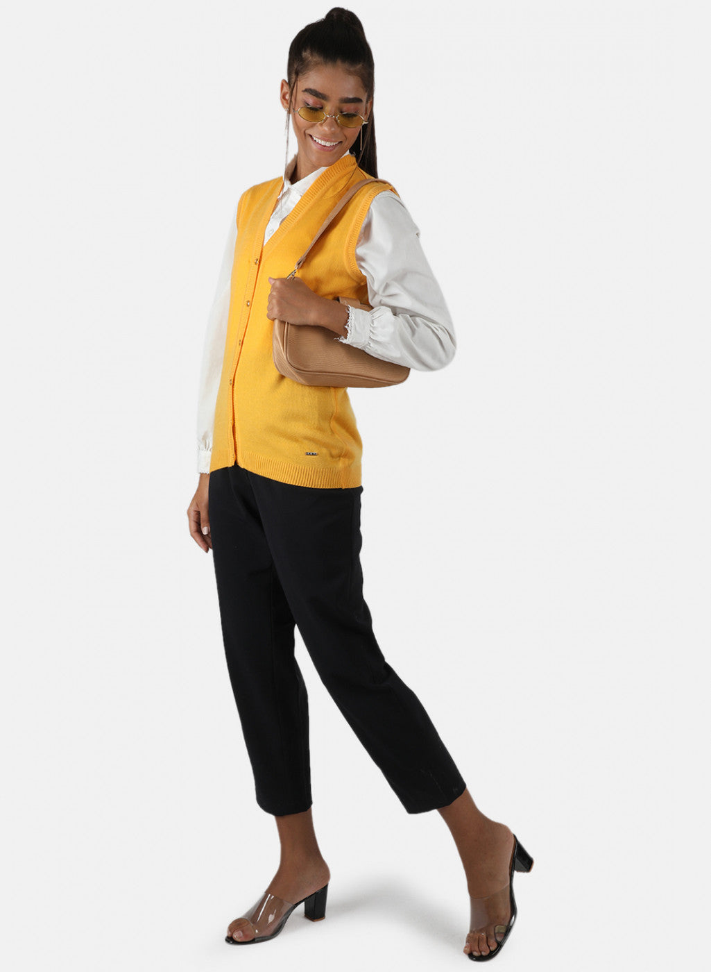 Women Yellow Solid Cardigan