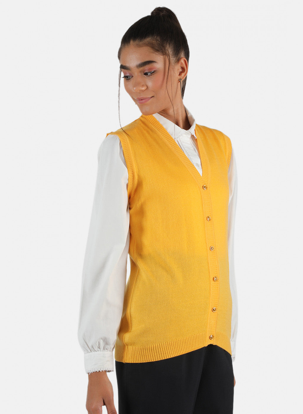 Women Yellow Solid Cardigan