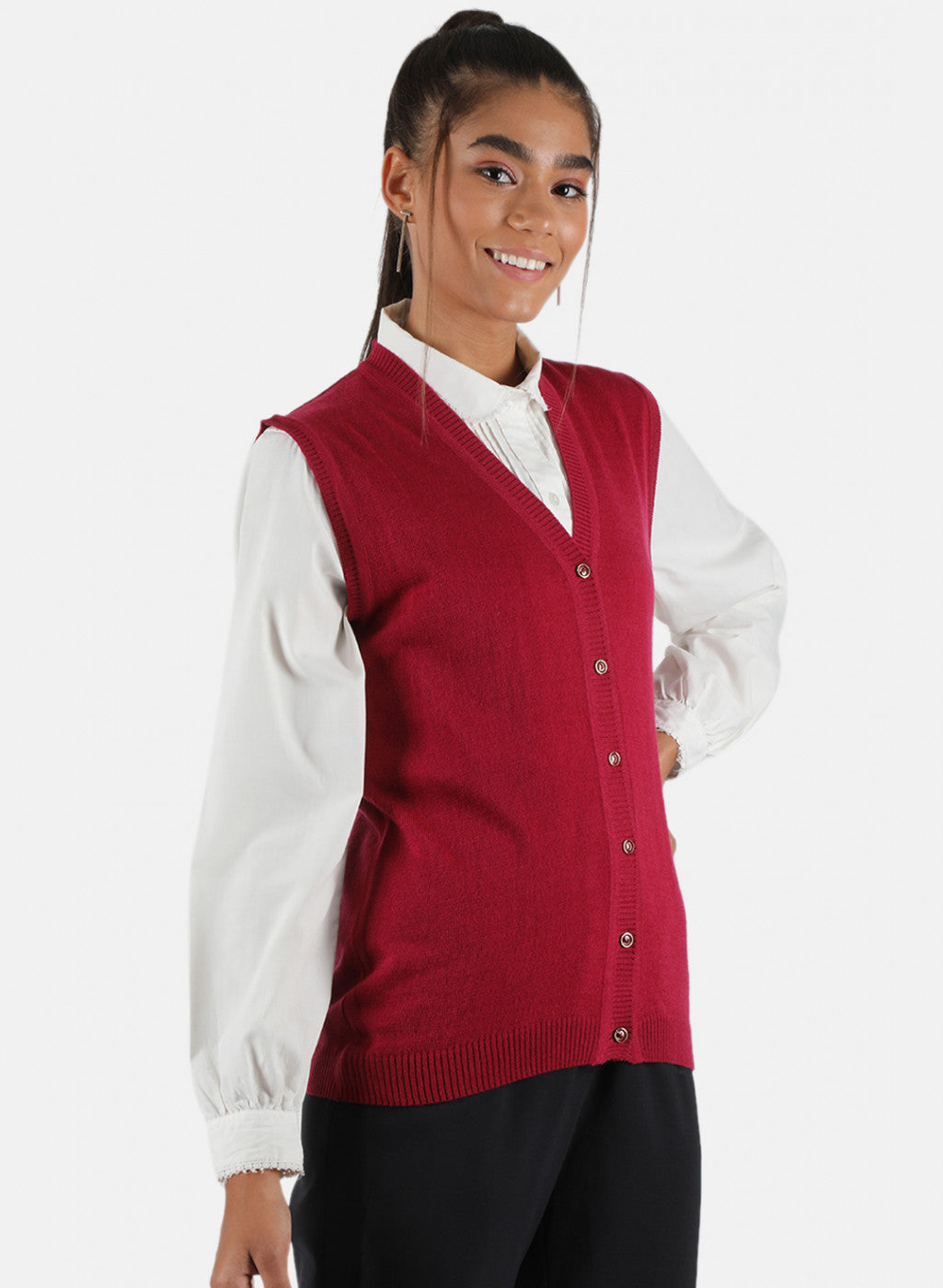 Women Dark Pink Solid Cardigan