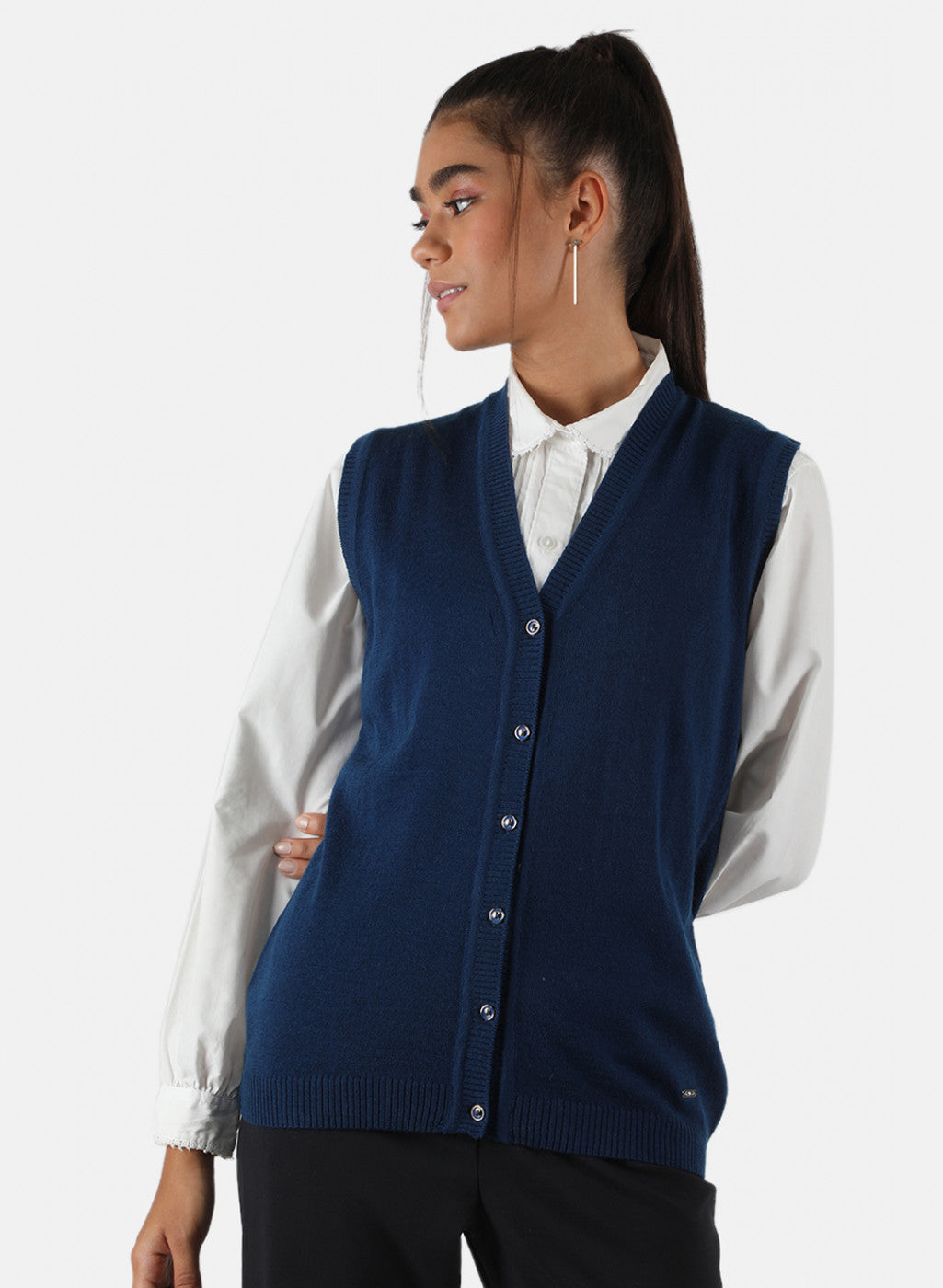 Women Blue Solid Cardigan