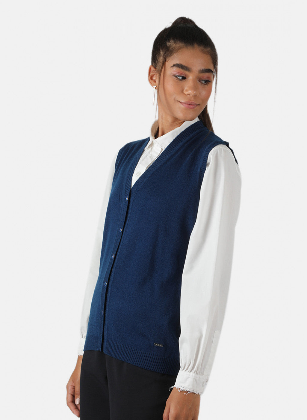 Women Blue Solid Cardigan