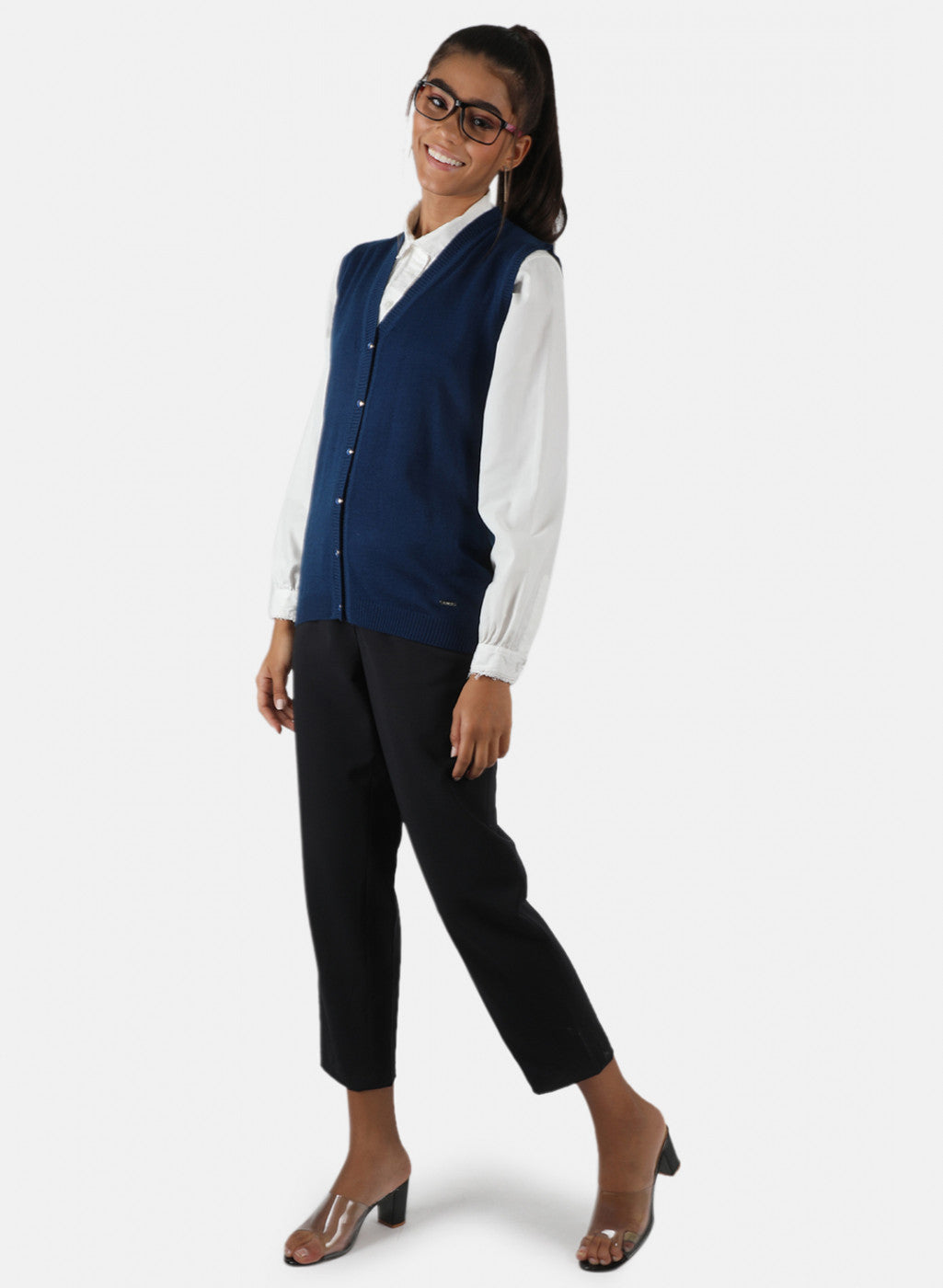 Women Blue Solid Cardigan