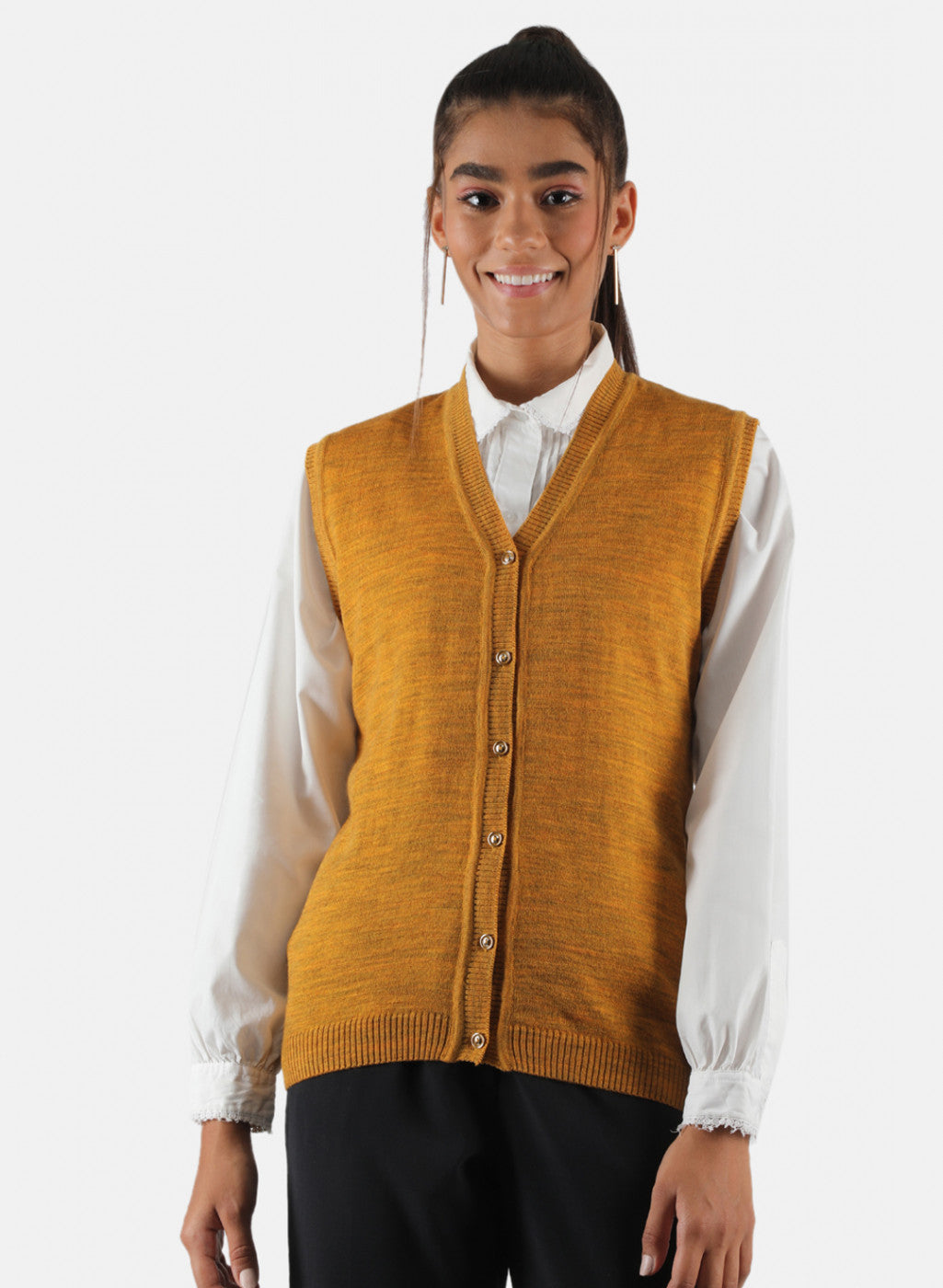 Women Yellow Solid Cardigan