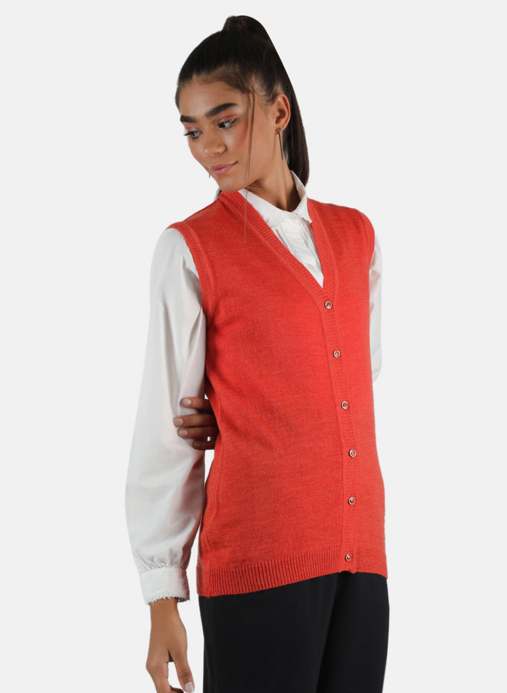 Women Orange Solid Cardigan