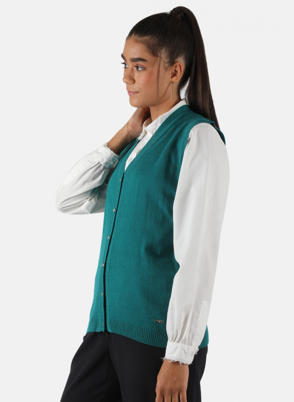 Women Green Solid Cardigan