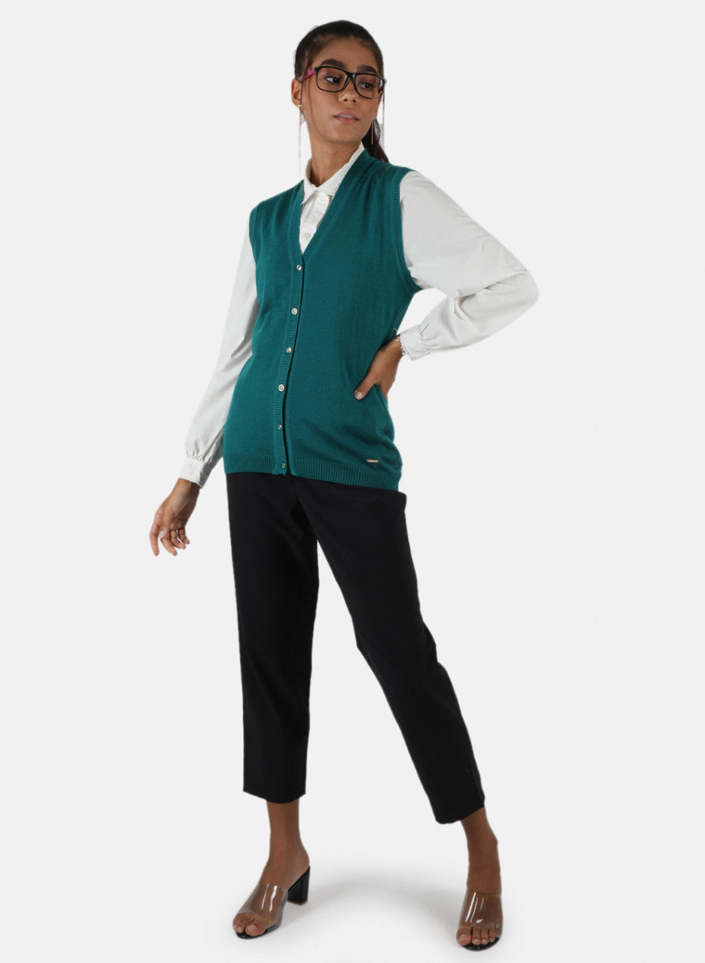 Women Green Solid Cardigan