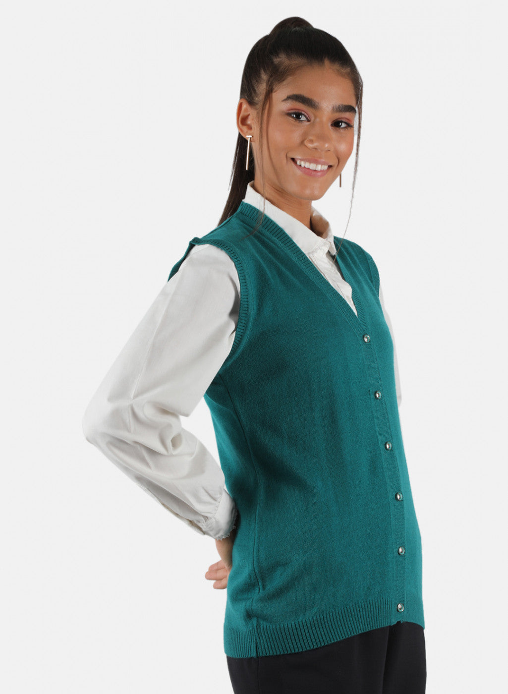 Women Green Solid Cardigan