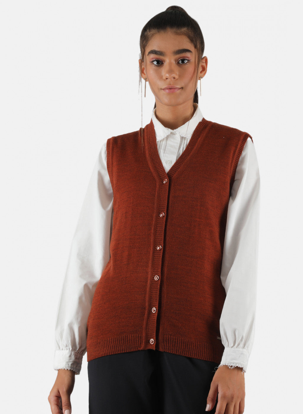 Women Rust Orange Solid Cardigan