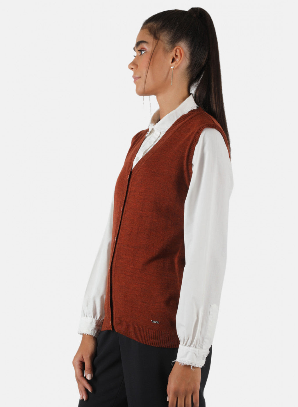 Women Rust Orange Solid Cardigan