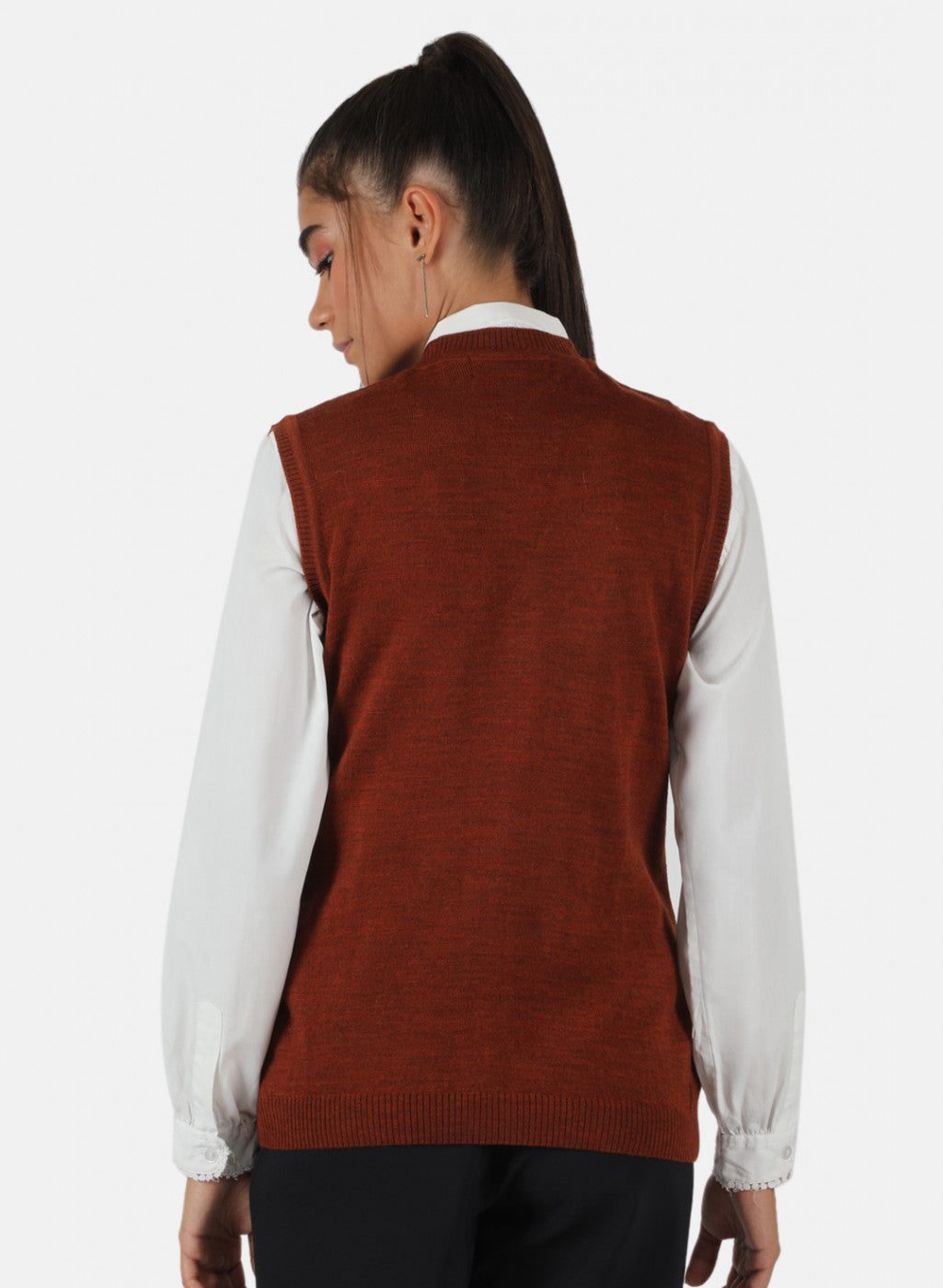 Women Rust Orange Solid Cardigan