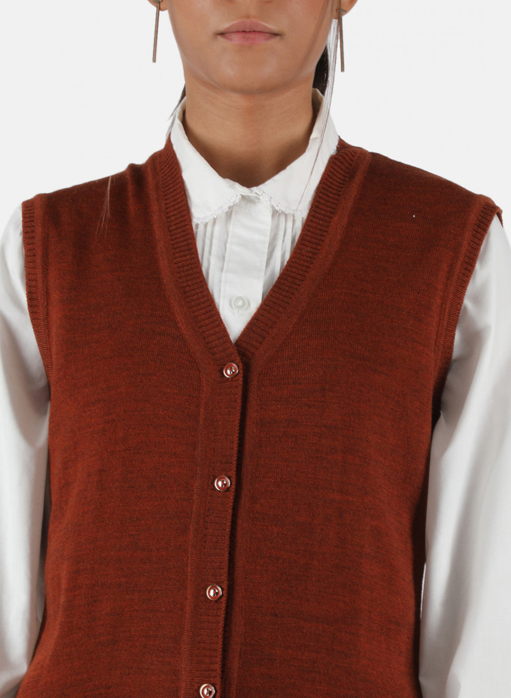 Women Rust Orange Solid Cardigan