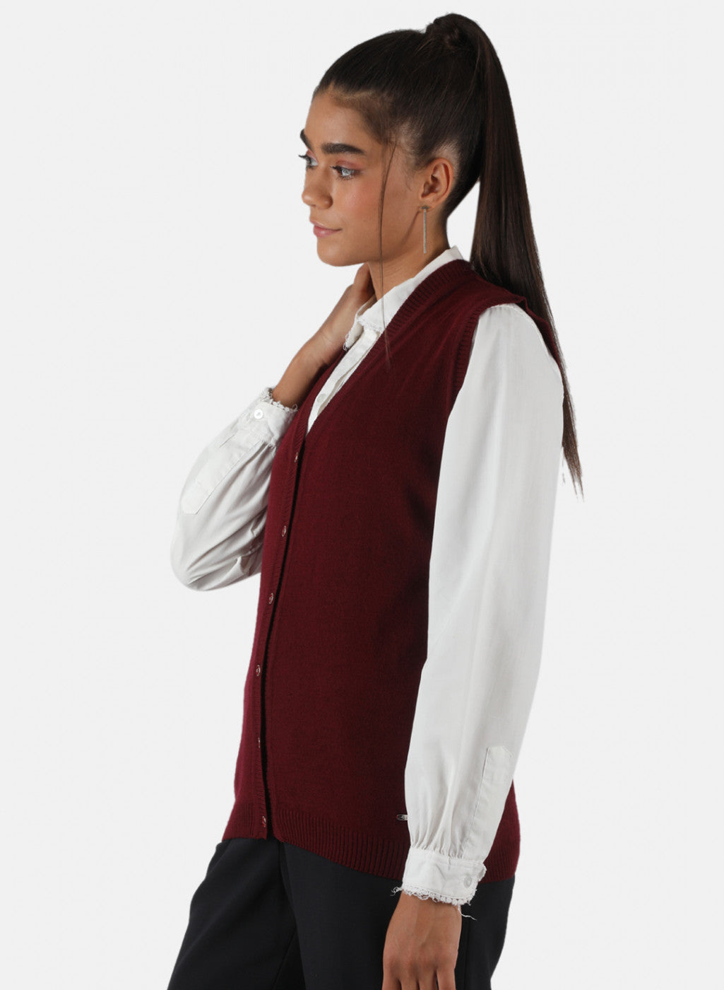 Women Burgundy Solid Cardigan