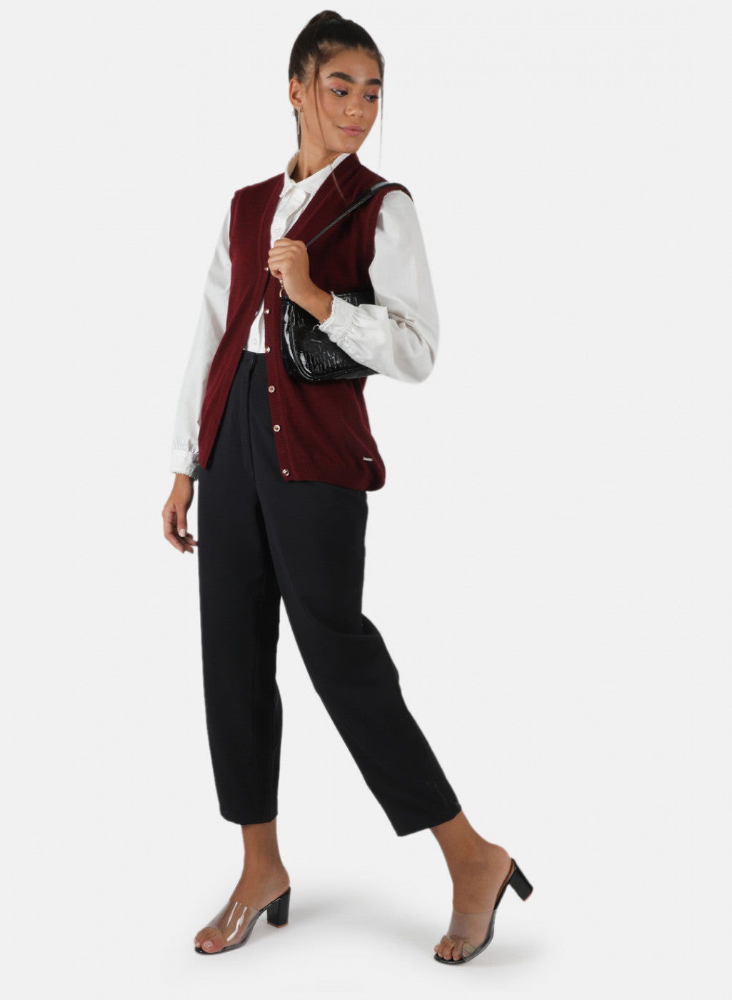 Women Burgundy Solid Cardigan