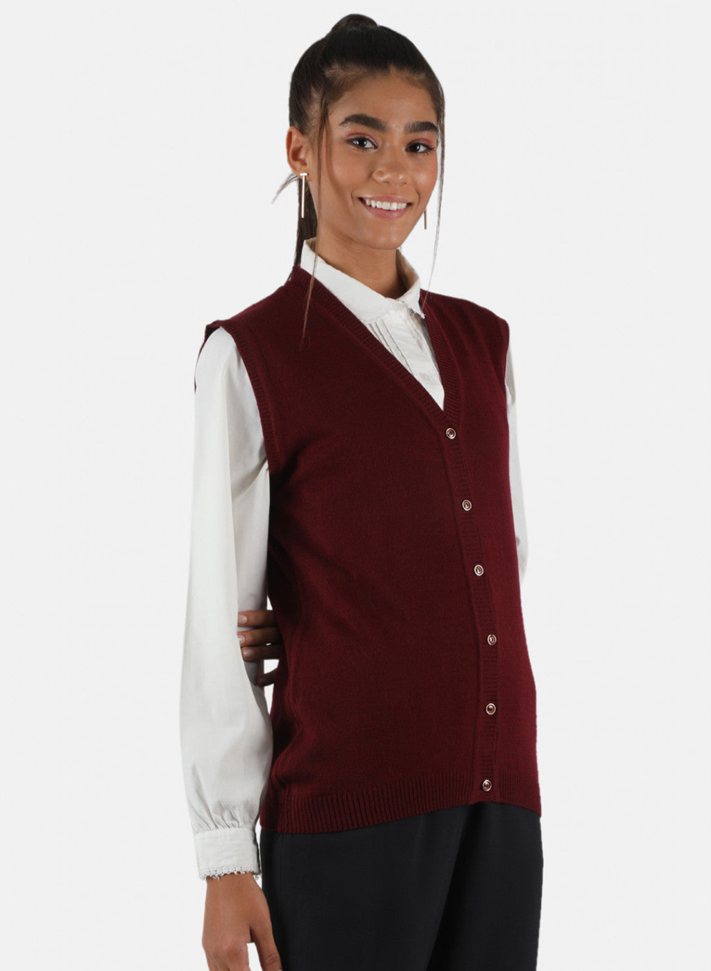 Women Burgundy Solid Cardigan