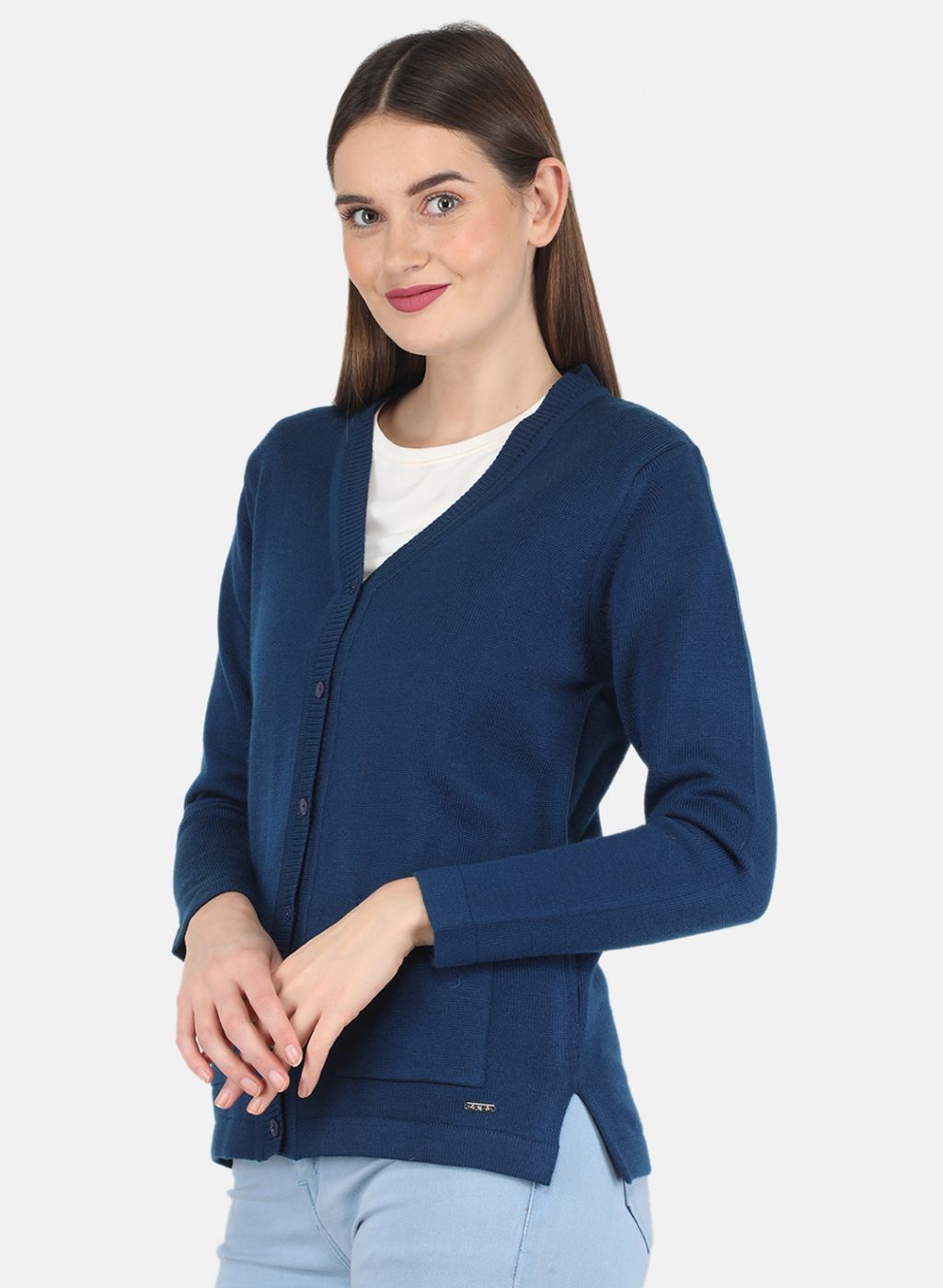 Women Blue Solid Cardigan