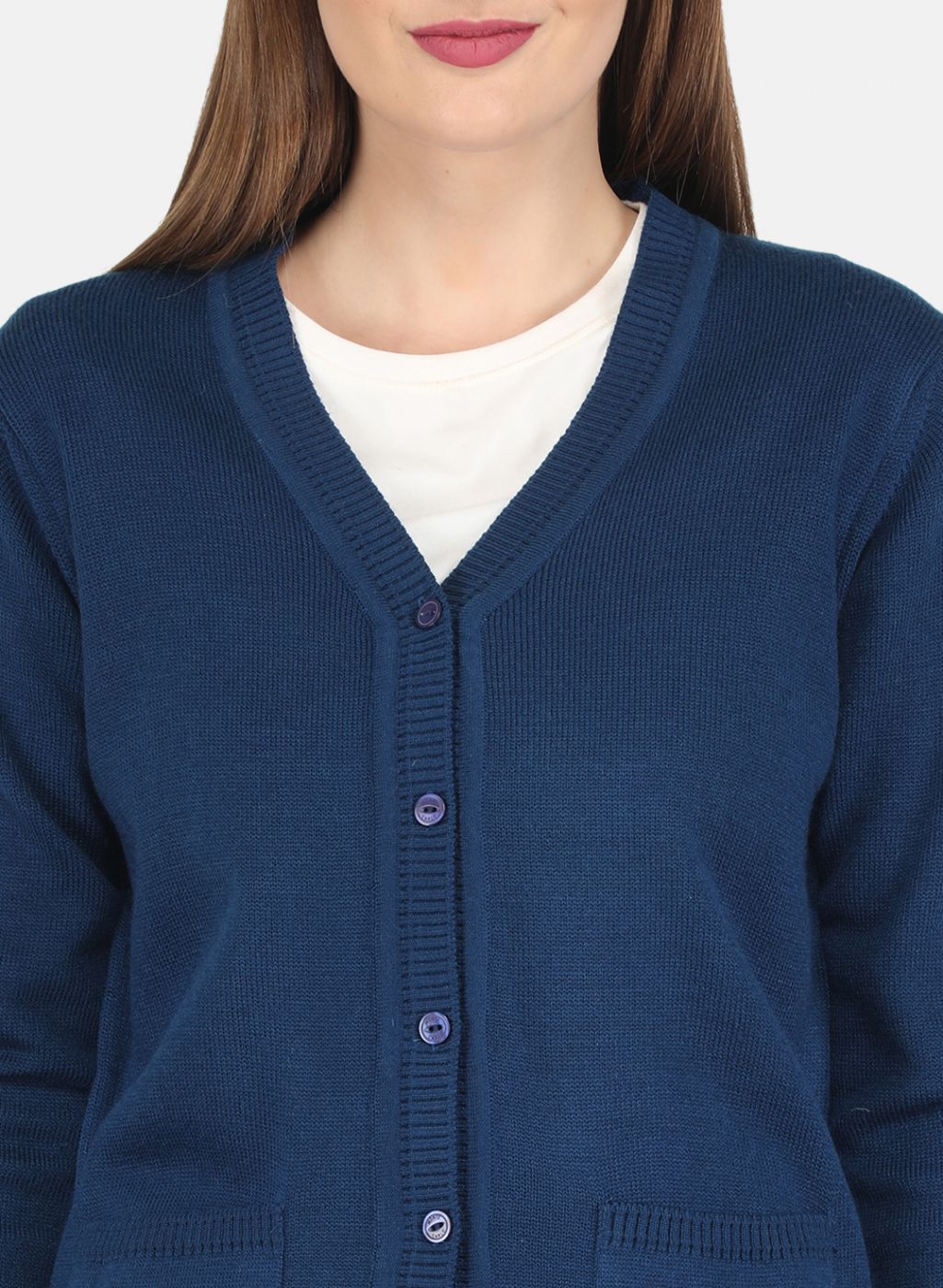 Women Blue Solid Cardigan