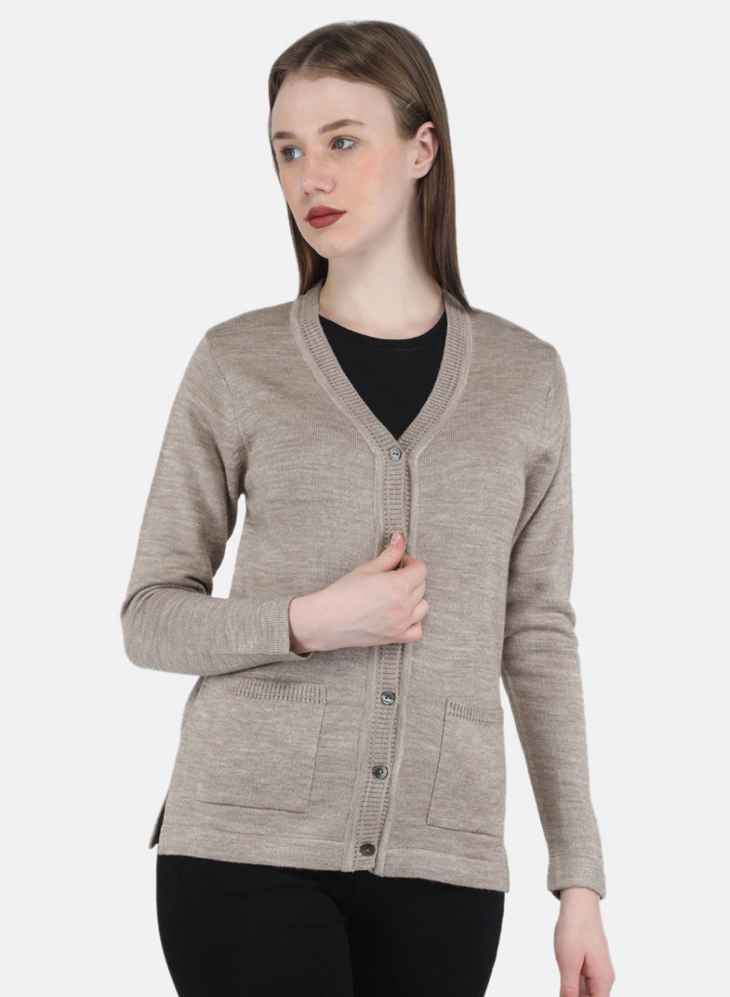 Women Beige Solid Cardigan