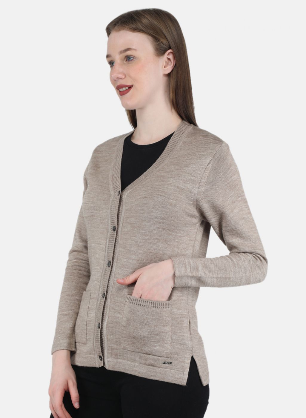 Women Beige Solid Cardigan