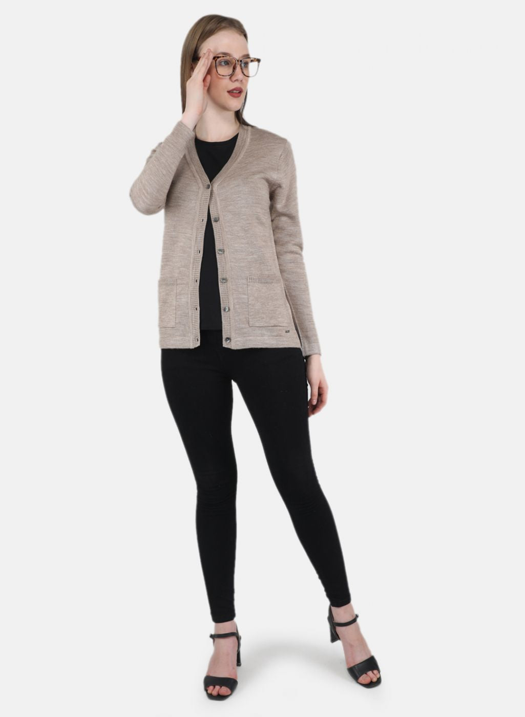 Women Beige Solid Cardigan