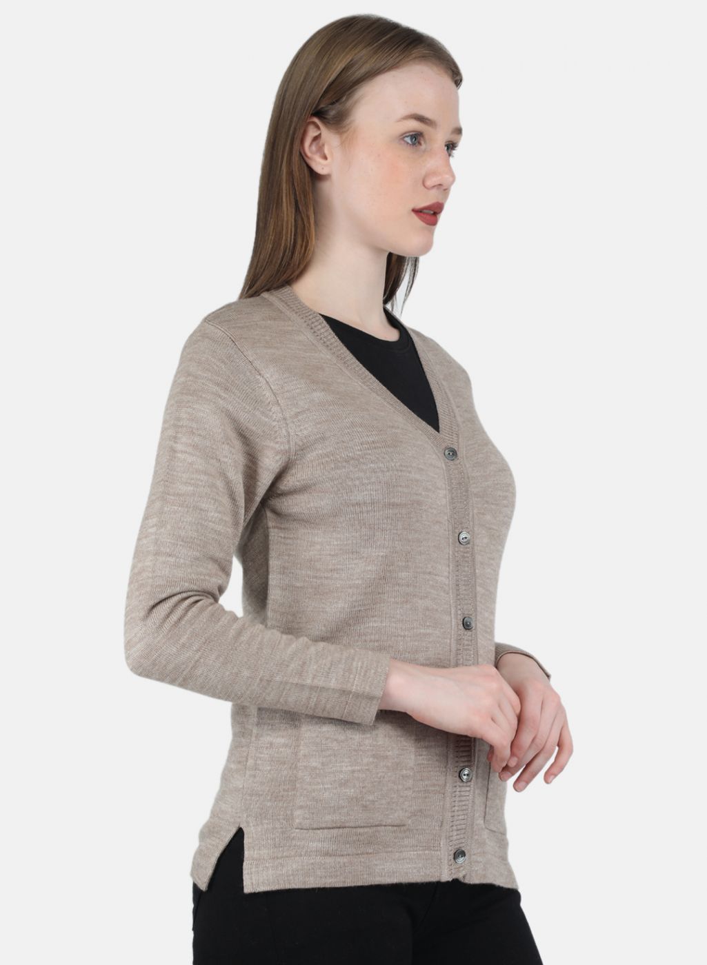 Women Beige Solid Cardigan