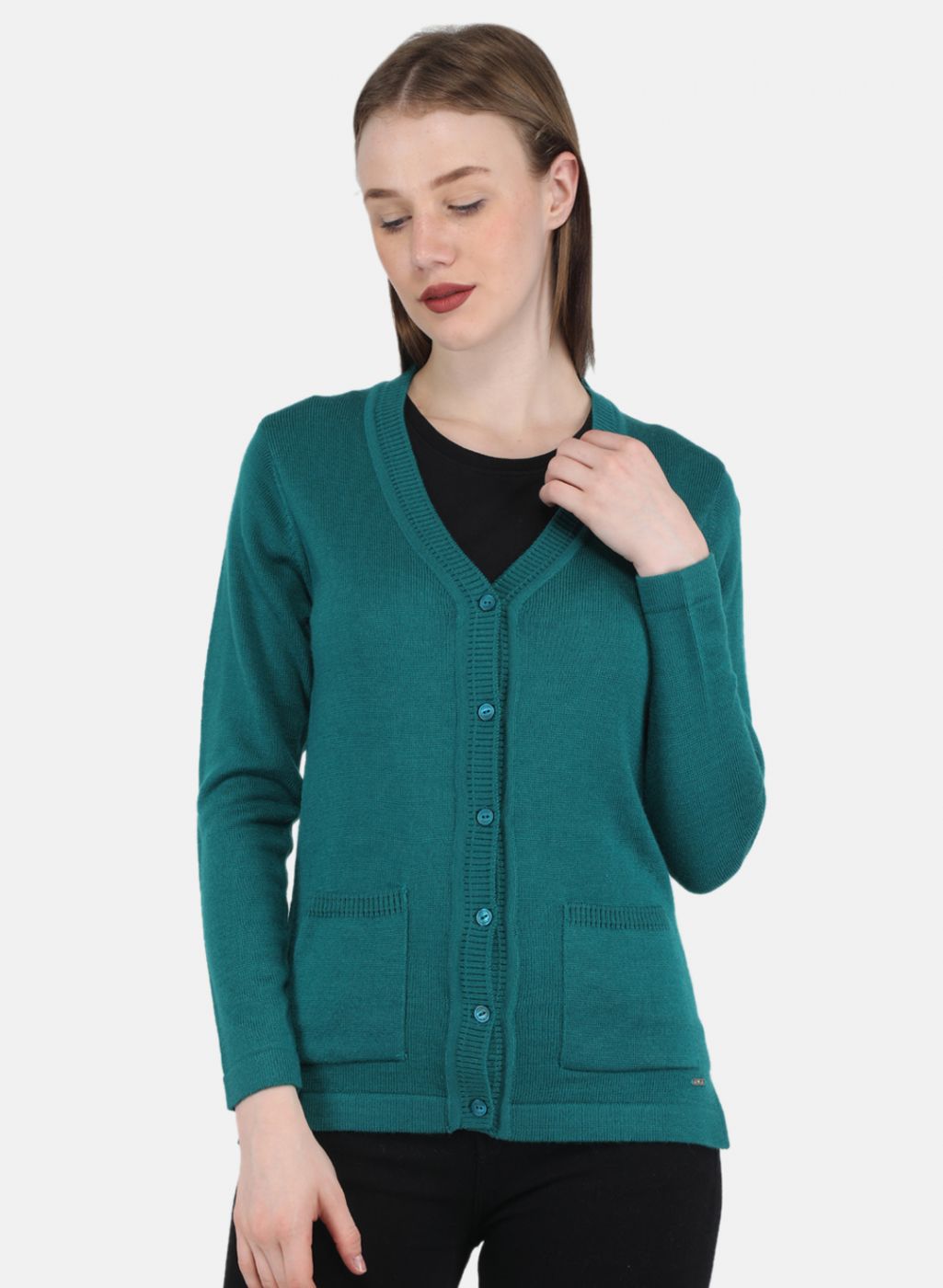 Women Green Solid Cardigan