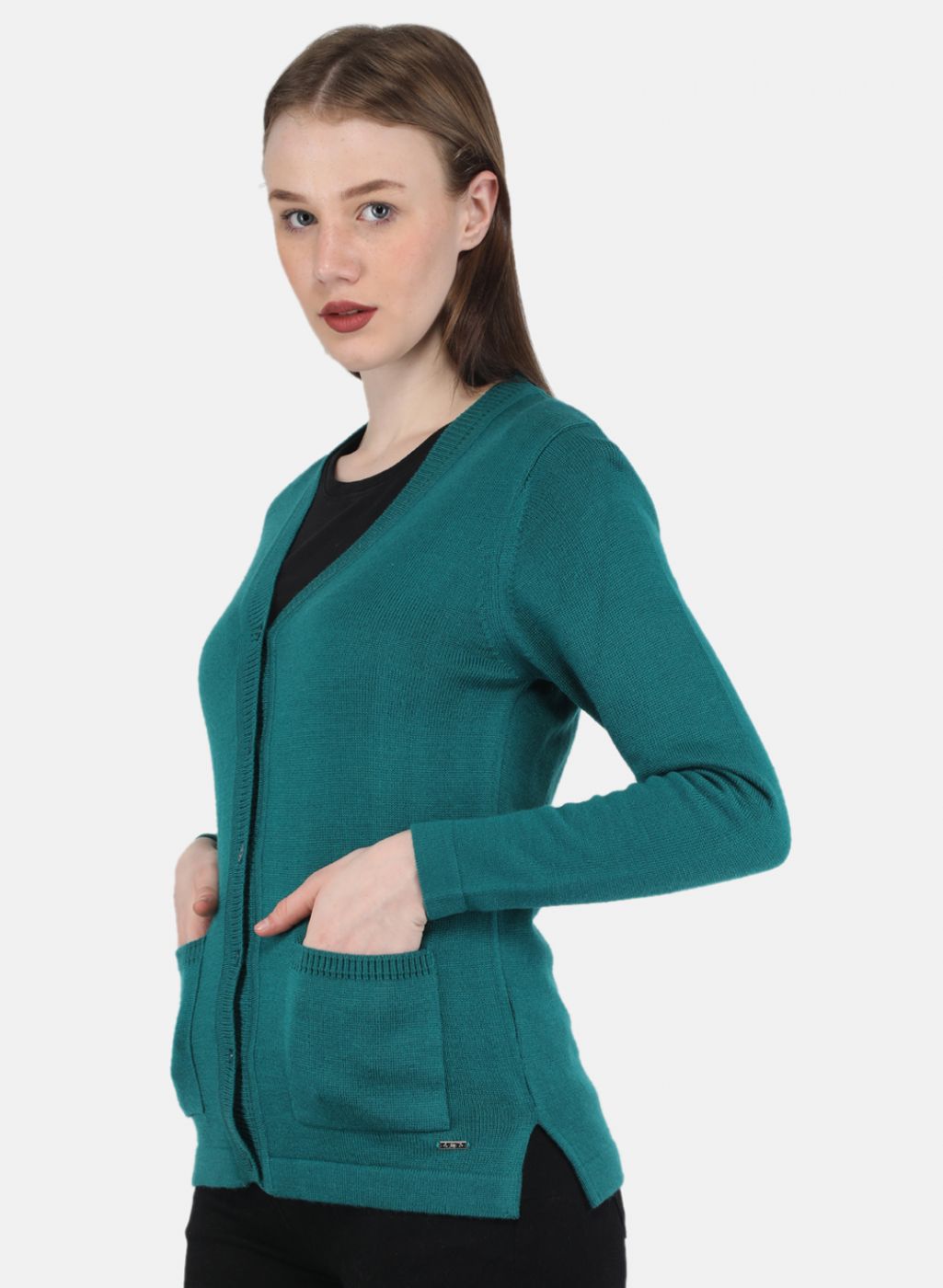 Women Green Solid Cardigan